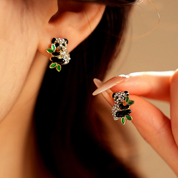 14K Gold-Plated Zircon Panda Stud Earrings