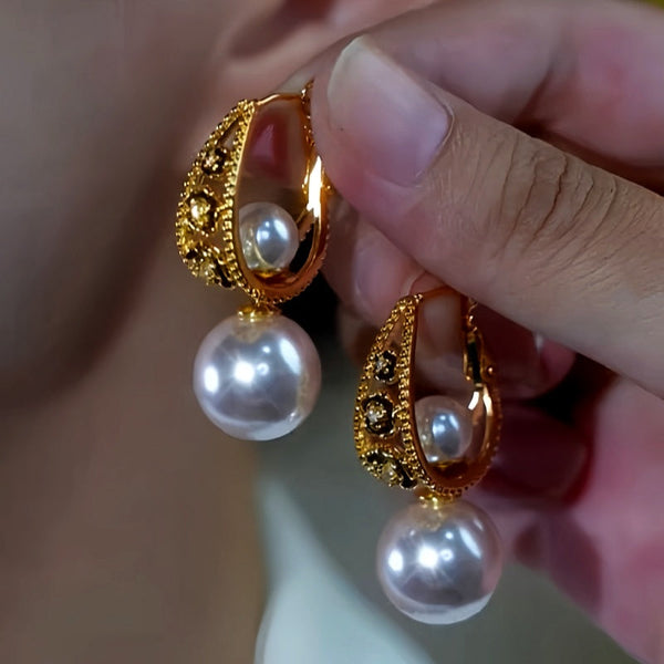 14K Gold-Plated Zircon Pearl Earrings