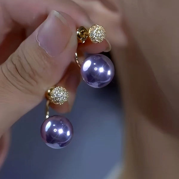 14K Gold-Plated Zircon Purple Pearl Earrings