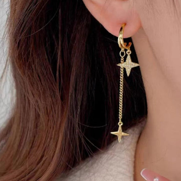 14K Gold-Plated Zircon Star Earrings