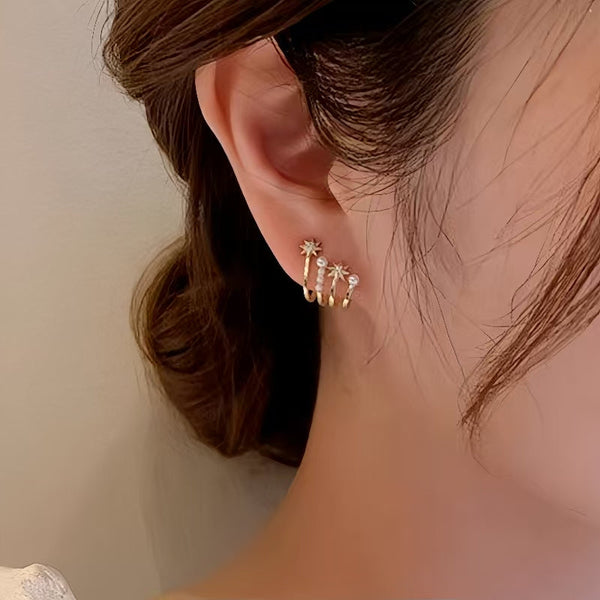 14K Gold-Plated Zircon Star Pearl Studs