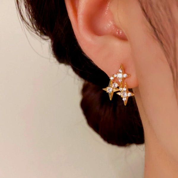 14K Gold-Plated Zircon Star Stud Earrings