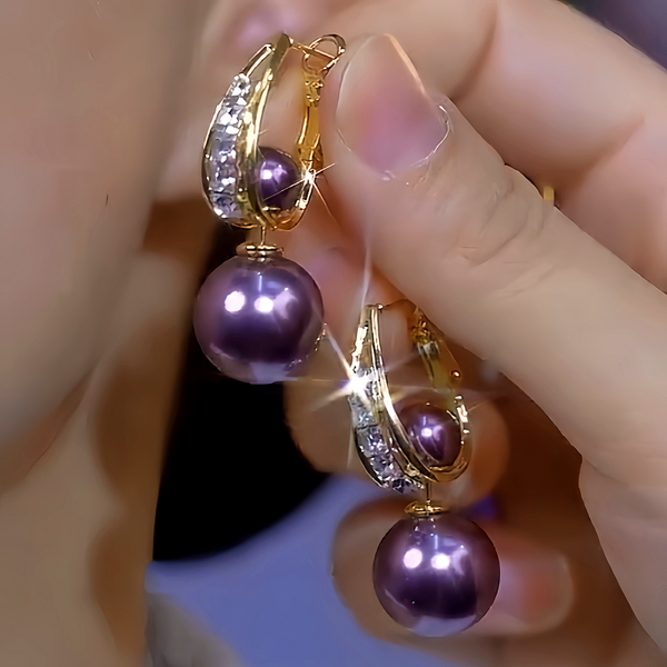 14K Gold-Plated Zircon Two-Piece Purple Pearl Earrings