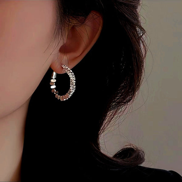 14K Gold-plated Diamond Hoop Earrings