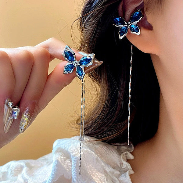 14K Gold-plated Elegant Diamond Butterfly Tassel Ear Bone Clip