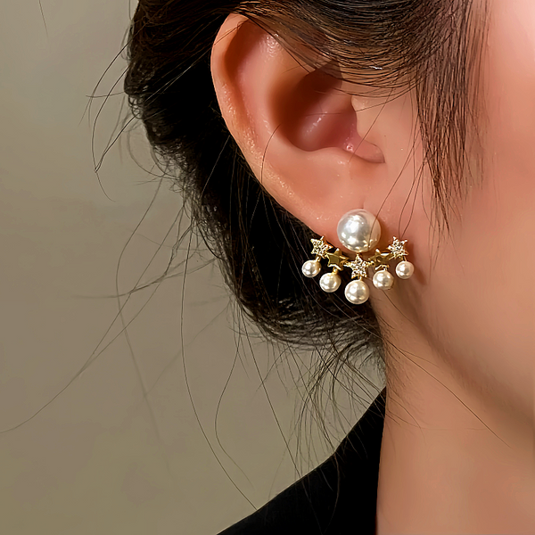 14K Gold-plated Elegant Zircon Star Pearl Earrings