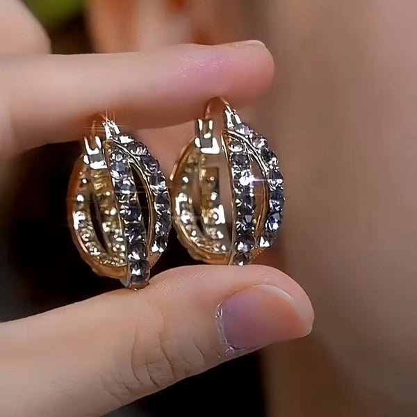 14K Gold-plated Luxury Diamond Hoop Earrings