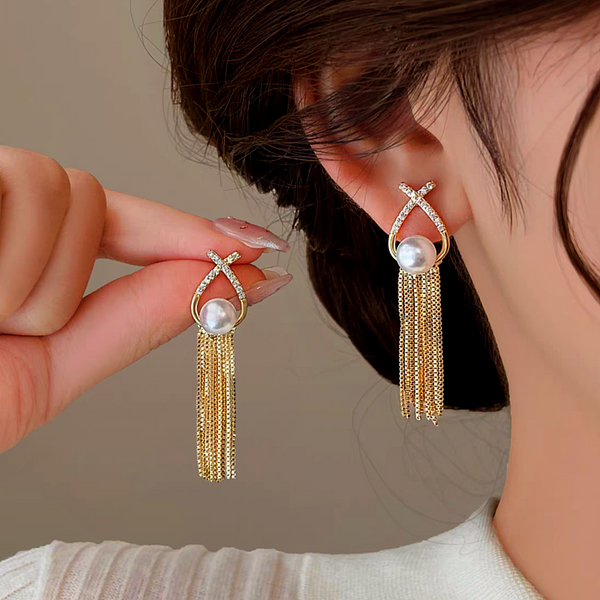 14K Gold-plated Pearl Tassel Earrings