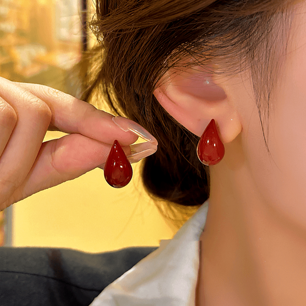 14K Gold-plated Red Water Drop Earrings