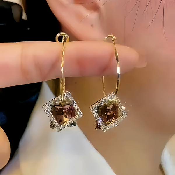 14K Gold-plated Square Crystal Earrings