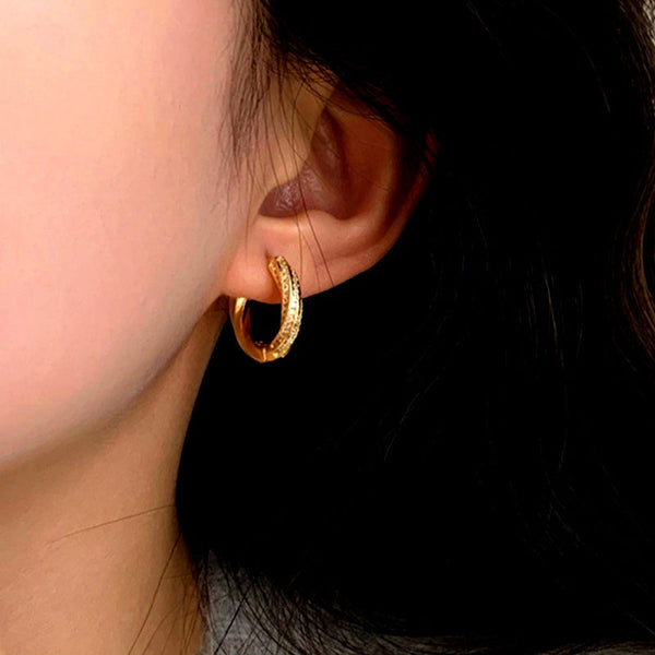 14K Gold-plated Zircon Daimond Hoop Earrings