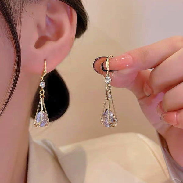 14K Gold-plated Zircon Drop Earrings