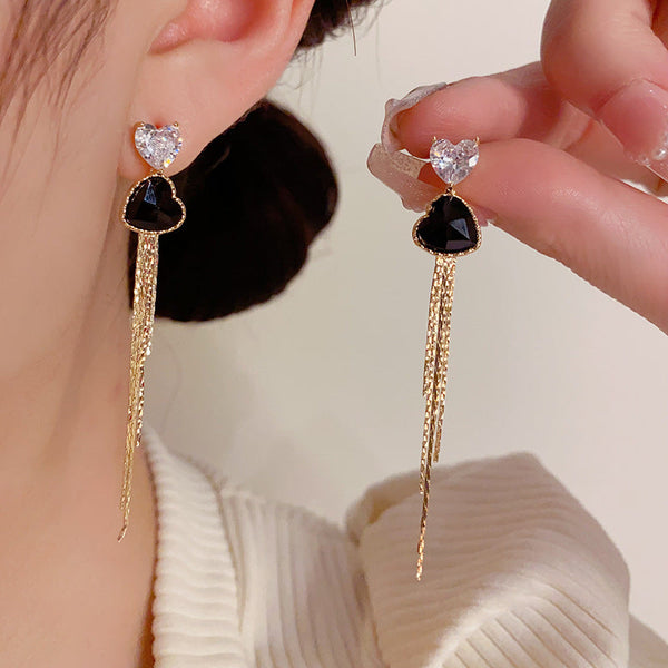 14K Gold-plated Zircon Heart Earrings