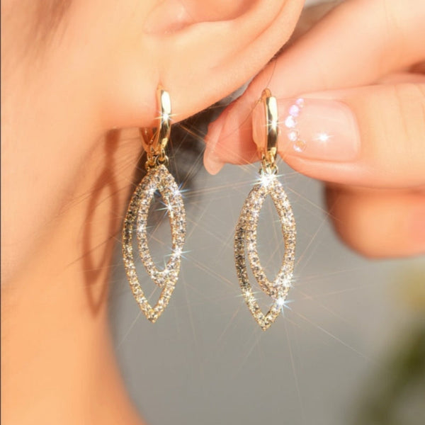 14K Gold-plated Zircon Leaf Earrings