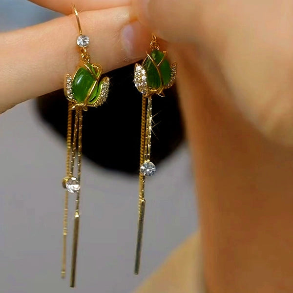 14K Gold-plated Zircon Rose Threader Earrings