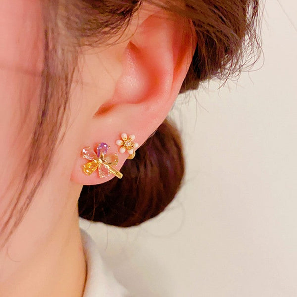 14K Gold-plated Colorful Flower Stud Earrings