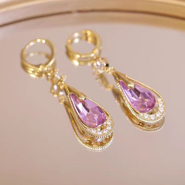 14K Gold-plated Pink & Green Crystal Earrings