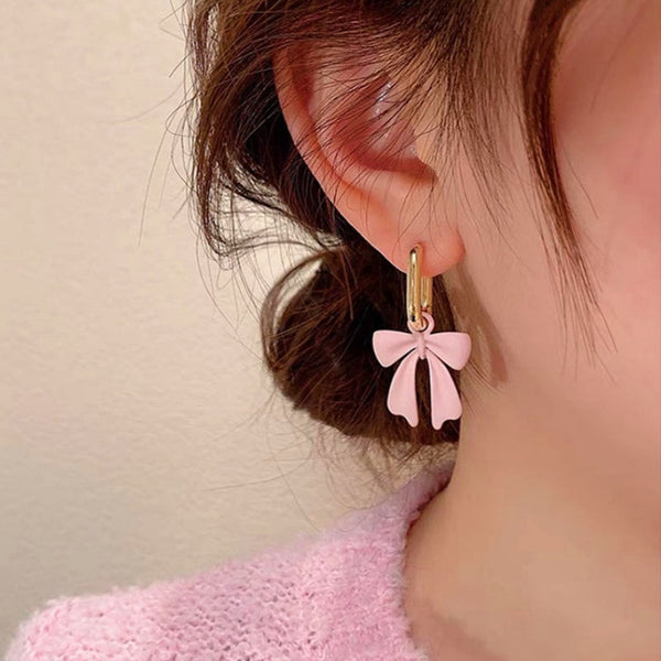 14K Gold-plated Pink Bow Earrings