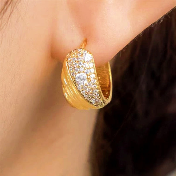 14k Gold-Plated Diamond Hollow Hoop Earrings