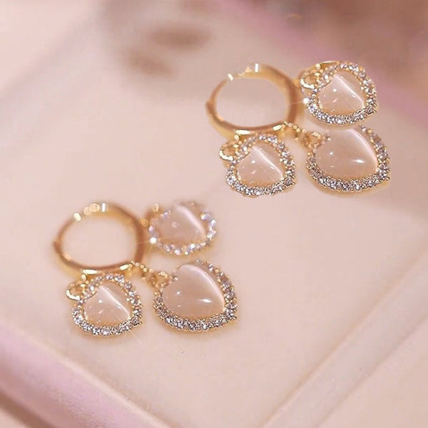 14k Gold-Plated Opal Heart Earrings