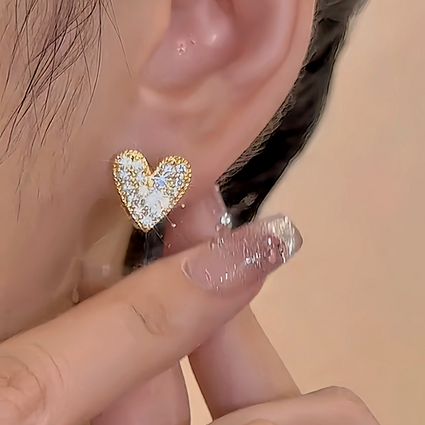 18K Gold-Plated Diamond Heart Earrings