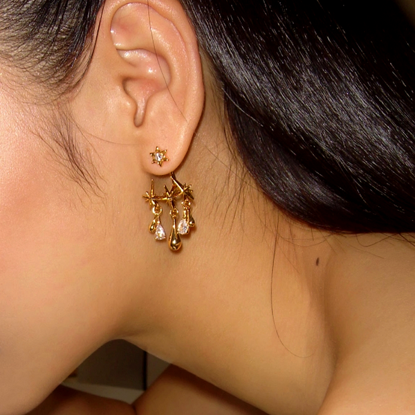 18K Gold-Plated Zircon Star Water Drop Earrings