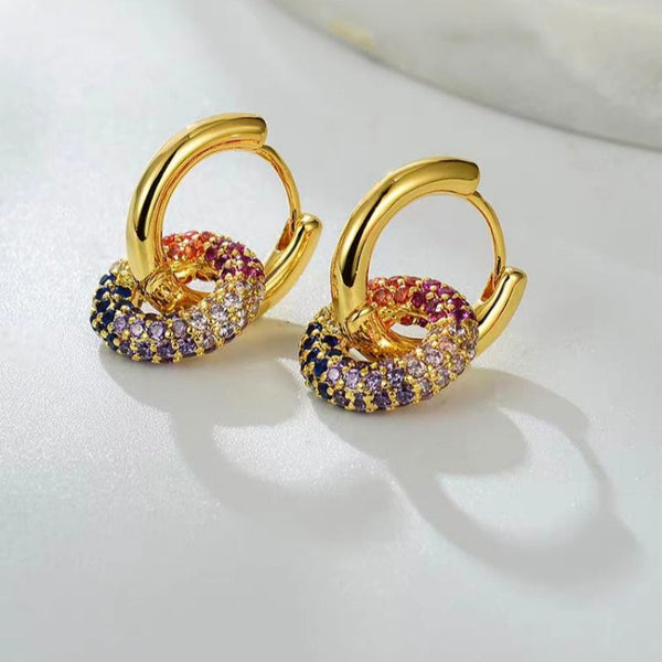 18K Gold-plated Zircon Colorful Hoop Earrings