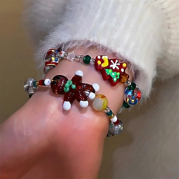 Christmas Cartoon Gingerbread Man Christmas Tree Beaded Bracelet