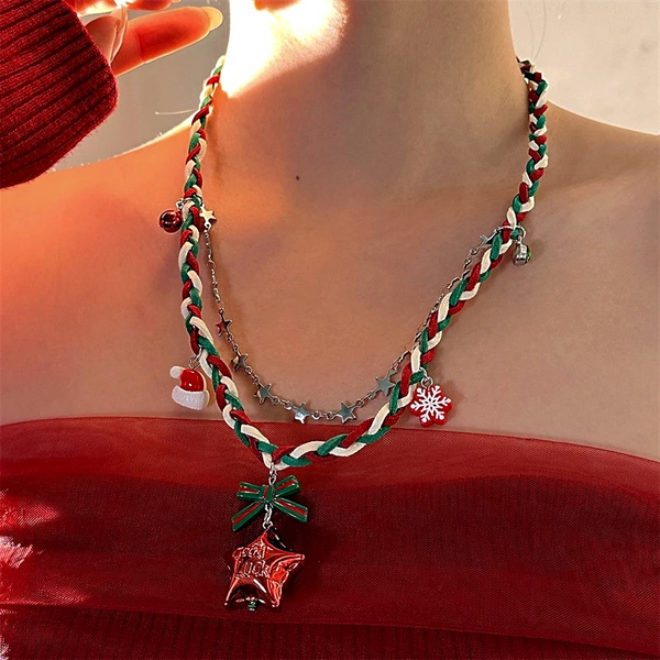 Christmas Red Star Braided Necklace