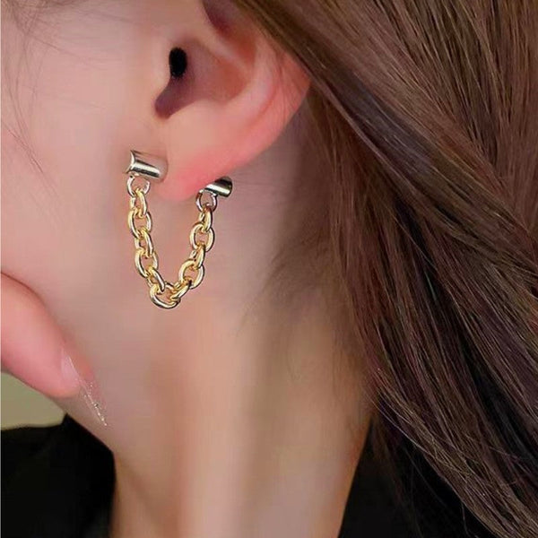 Silver Post 14K Gold-Plated Chain Earrings