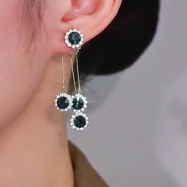 Silver Post Blue Diamond Jacket Earrings