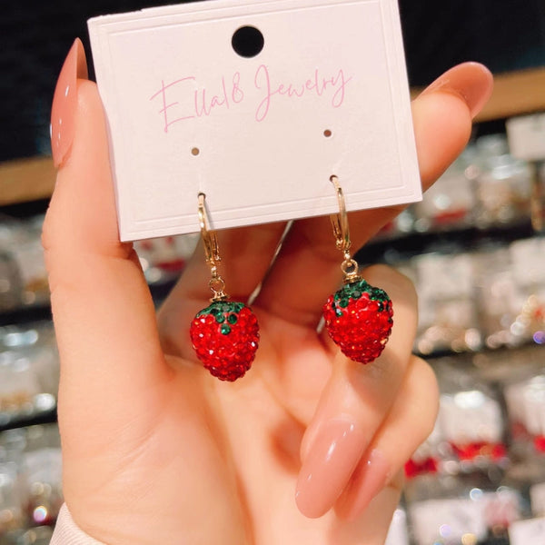 Silver Post Diamond Strawberry Earrings