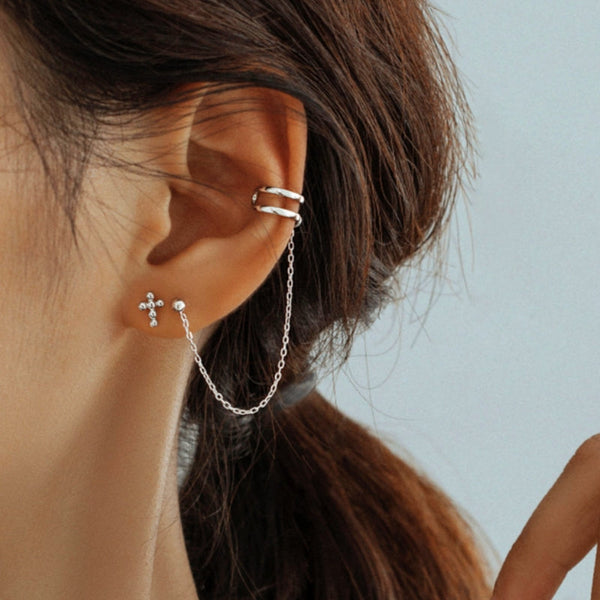 Silver Post Ear Cuff Earrings