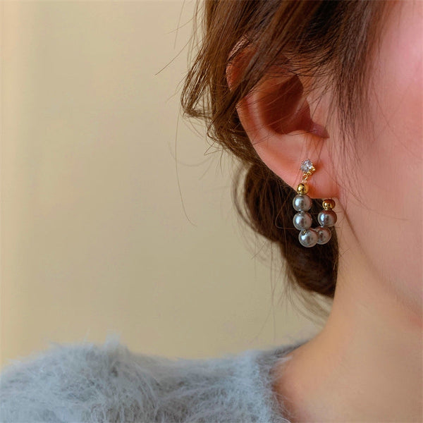 Silver Post Gray Artificial Pearl Earrings