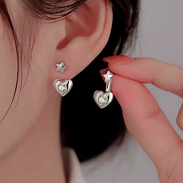 Silver Post Heart-Design Star Earrings