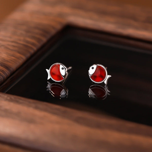 Sterling Silver Agate Small Goldfish Studs