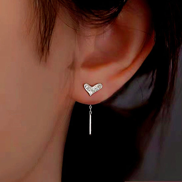 Sterling Silver Bling Heart Threader Earrings