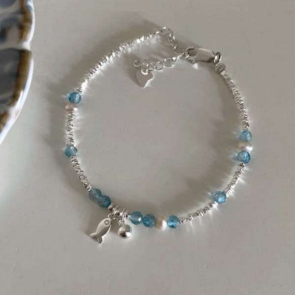 Sterling Silver Blue Pearl Fish Bracelets