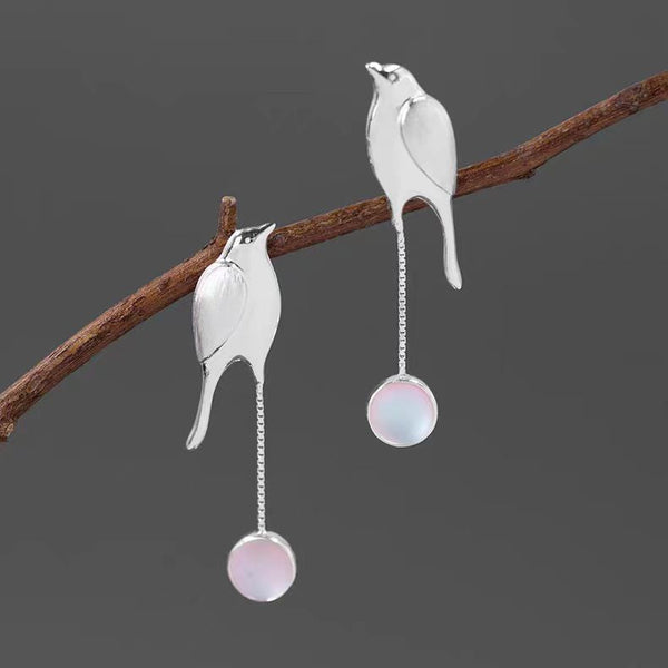 Sterling Silver Colorful Glass Beads And Smart Bird Earrings