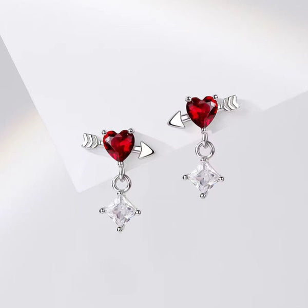 Sterling Silver Cupid Arrow Through the Heart Earrings