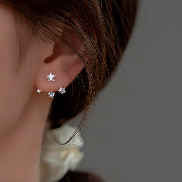 Sterling Silver Diamond-Studded Star Earrings