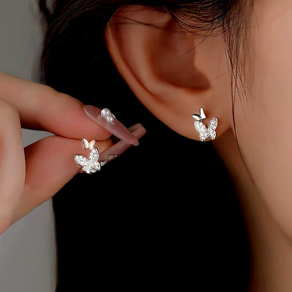 Sterling Silver Diamond Double-Butterfly Earrings