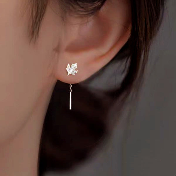 Sterling Silver Elegant Maple Leaf Threader Earrings