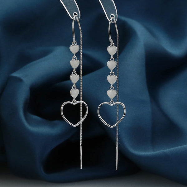 Sterling Silver Heart-Design Threader Earrings