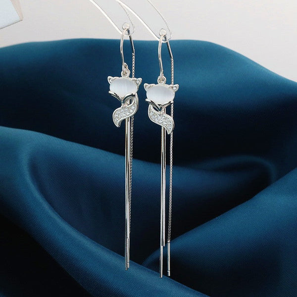 Sterling Silver Little Fox Tassel Threader Earrings