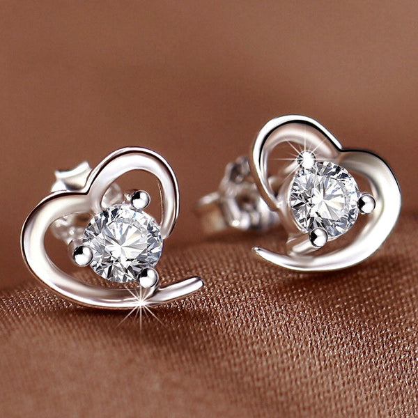 Sterling Silver Luxury Diamond Heart Studs