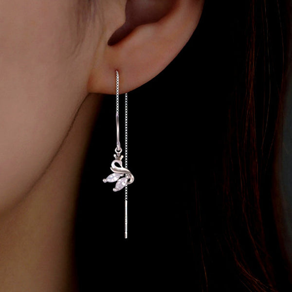 Sterling Silver Luxury Swan Threader Earrings