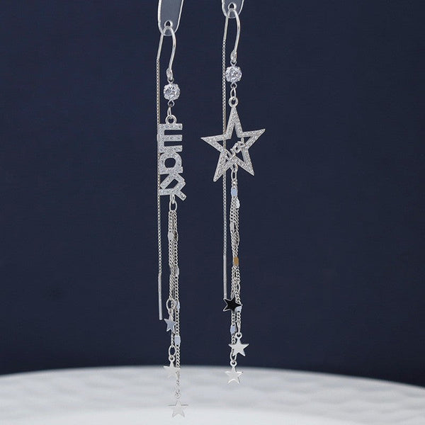 Sterling Silver Star LUCKY Tassel Threader Earrings