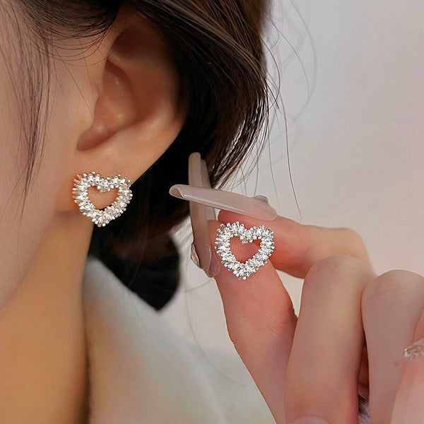 Sterling Silver Sweet Hollow Heart Shaped Stud Earrings