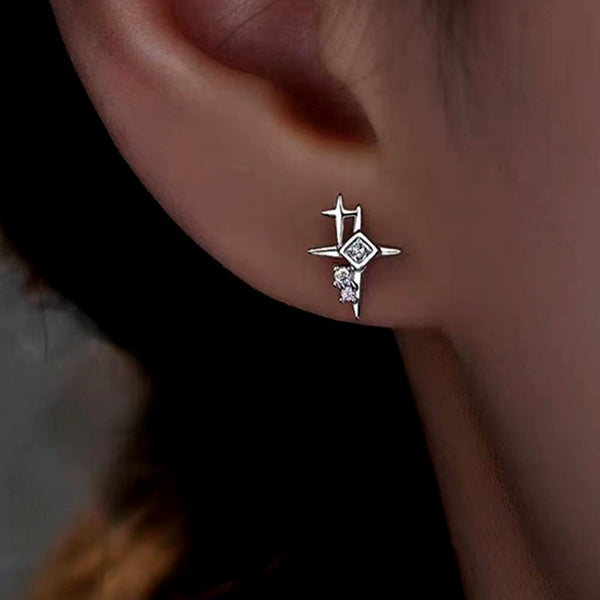 Sterling Silver Zircon Bling Star Stud Earrings